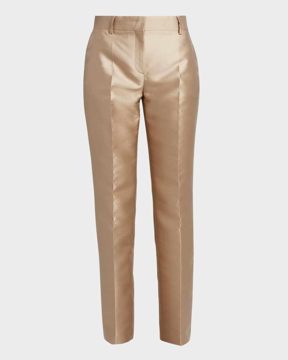 Mikado Silk Straight-Leg Trousers