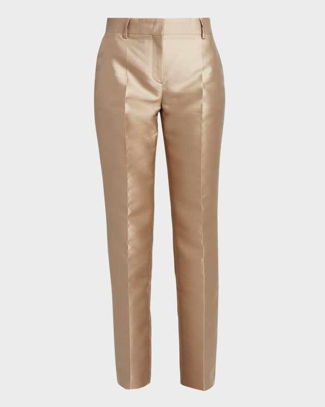 Mikado Silk Straight-Leg Trousers