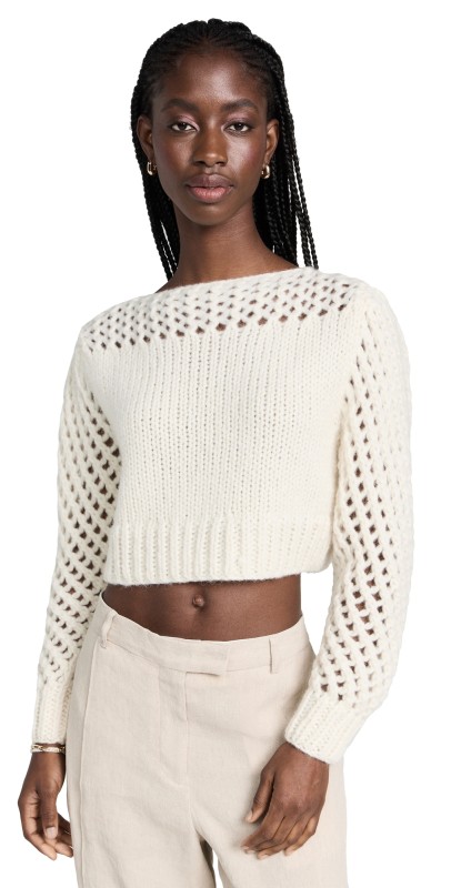 LoveShackFancy Larson Crop Pullover Antique White