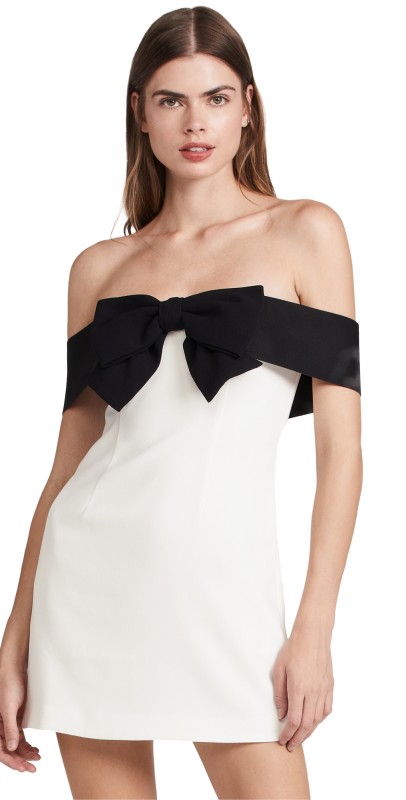 Self Portrait Off Shoulder Bow Dress Monochrome