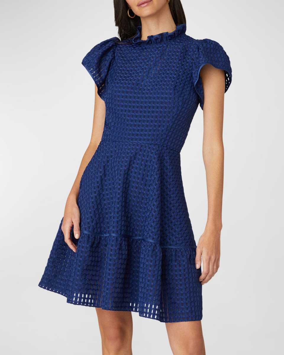 Delaney Puckered Ruffle-Trim Flounce Mini Dress