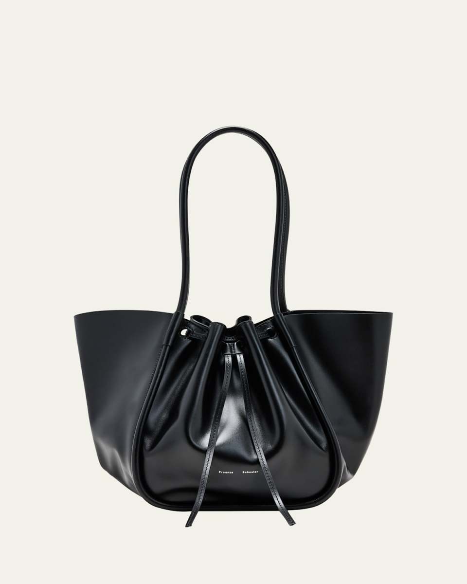 Large Ruched Calf Leather Tote Bag