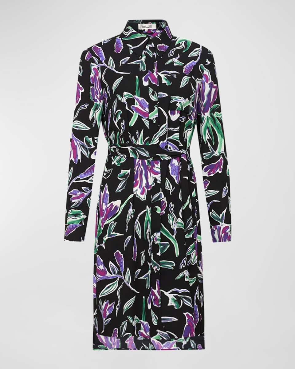 Prita Belted Floral-Print Shirtdress