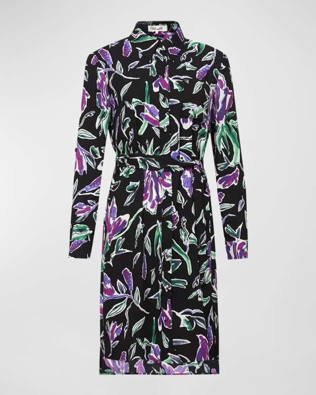 Prita Belted Floral-Print Shirtdress