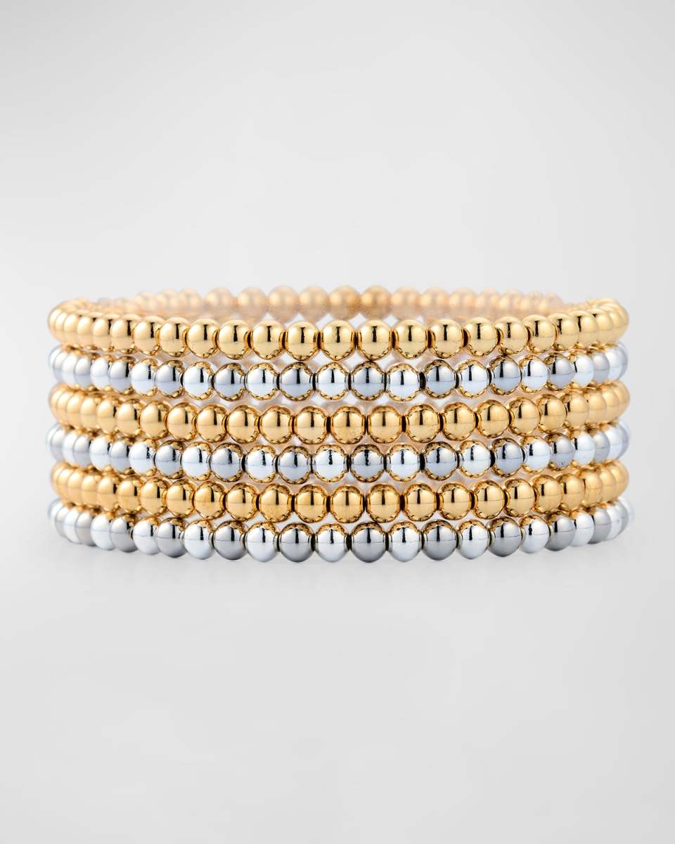 Round Beaded Bracelets, Set of 6