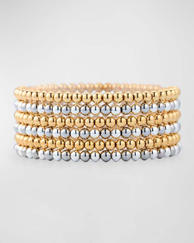 Round Beaded Bracelets, Set of 6