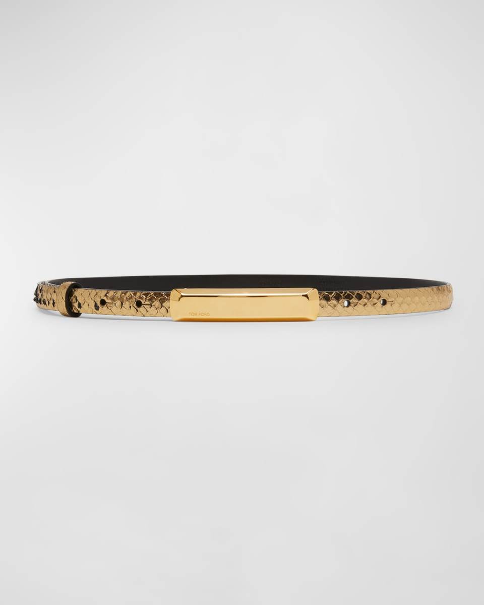 Metallic Leather Bar Belt