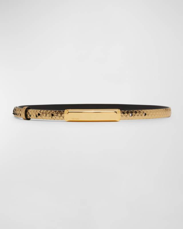 Metallic Leather Bar Belt