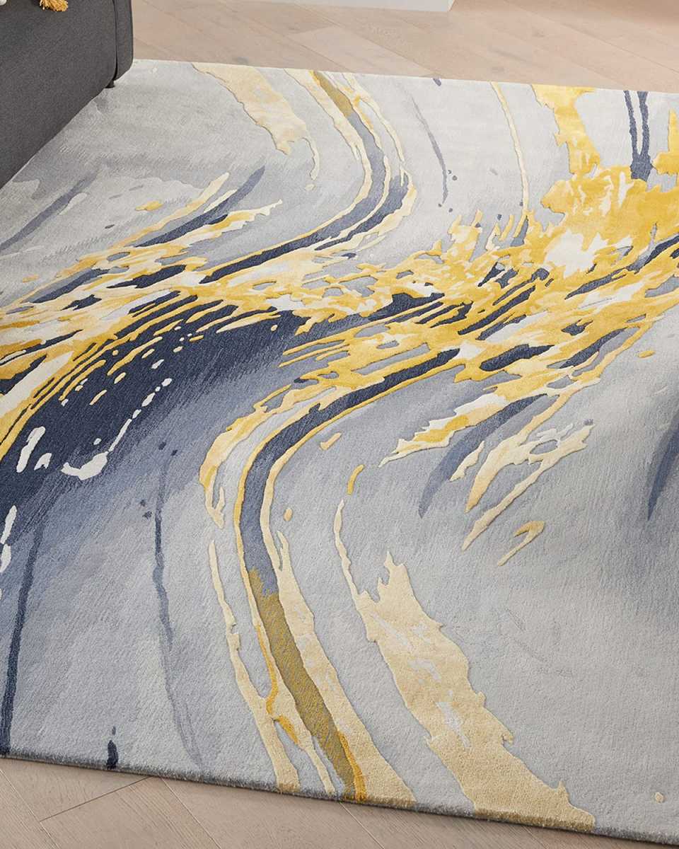 Abstract Gold Hand-Tufted Rug, 9' x 12'