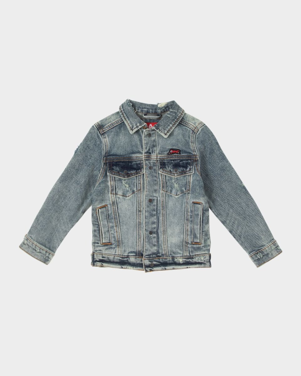 Boy's Jawbreaker Logo Distressed Denim Jacket, Size 2-8