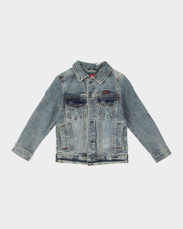 Boy's Jawbreaker Logo Distressed Denim Jacket, Size 2-8