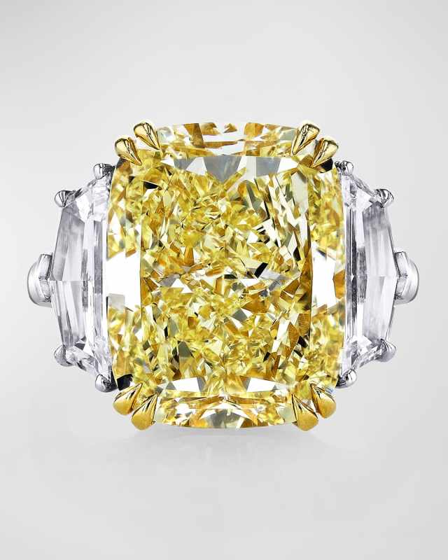 Platinum and 18K Yellow Gold Fancy Yellow and White Diamond Ring, Size 6.5, 12.94tcw