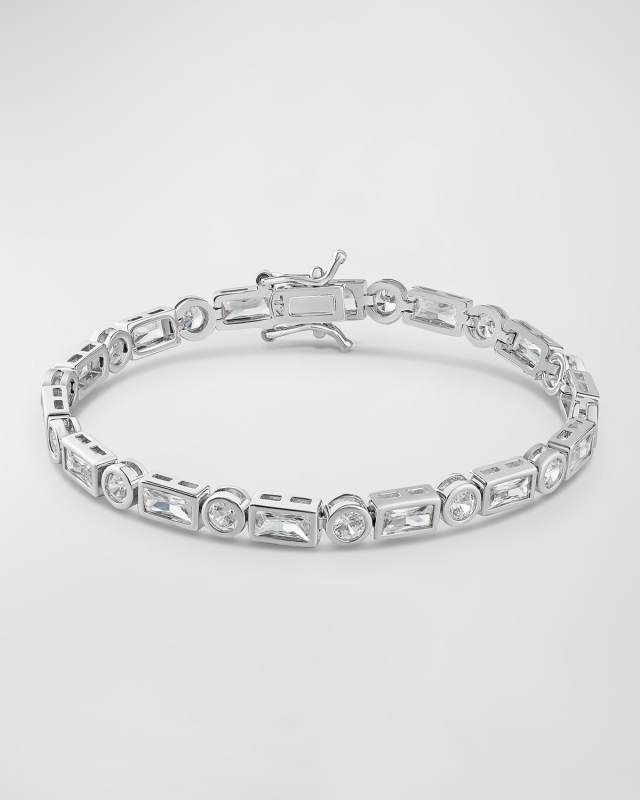 Cubic Zirconia Round and Emerald Bezel Tennis Bracelet
