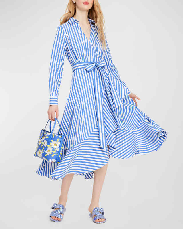 julia striped cotton midi wrap shirtdress