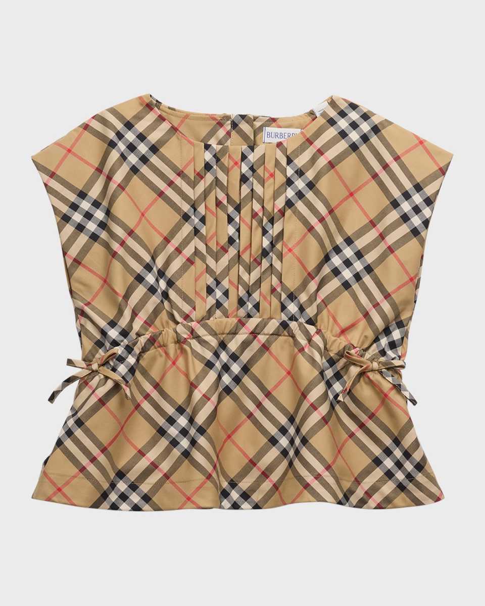 Girl's Trevelle Check-Print Pintucked Top, Size 3-14