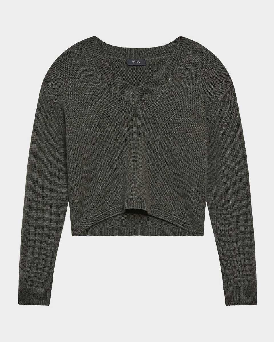 Cashmere Cropped V-Neck Pullover Sweat