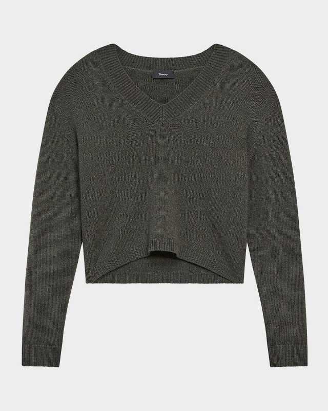 Cashmere Cropped V-Neck Pullover Sweat