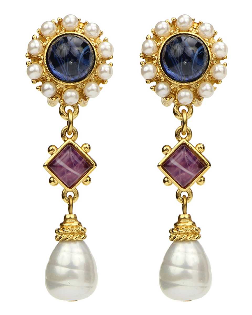 Mixed Glass-Drop Clip Earrings