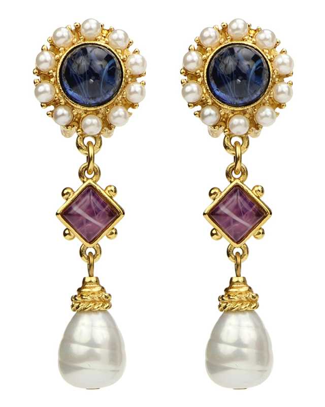 Mixed Glass-Drop Clip Earrings