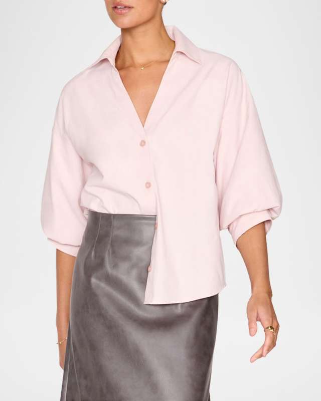 Kate Blouson-Sleeve Button-Down Shirt