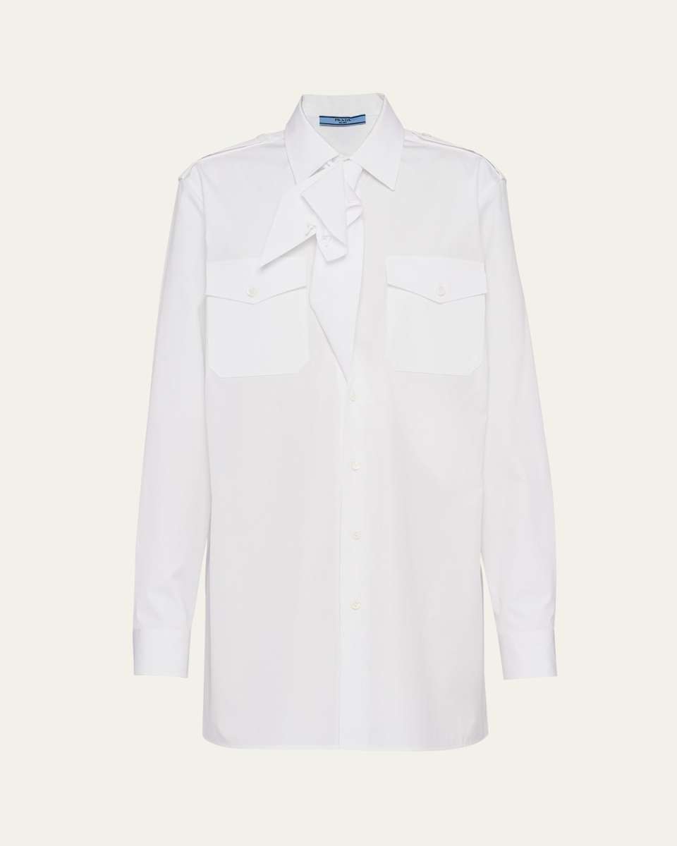 Poplin Scarf-Neck Overshirt
