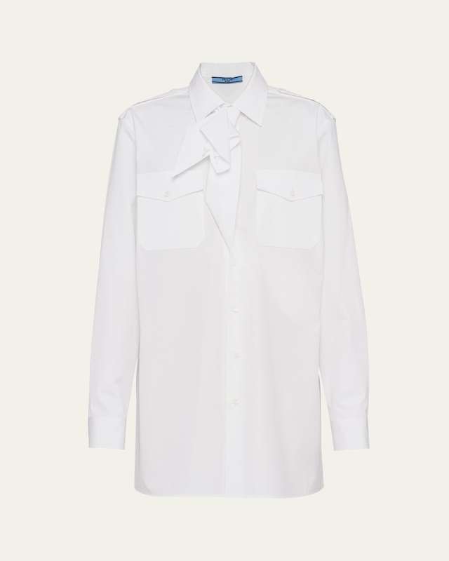Poplin Scarf-Neck Overshirt
