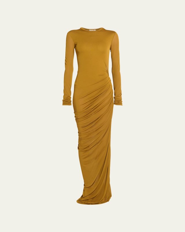 Sheer Ruched Jersey Maxi Dress
