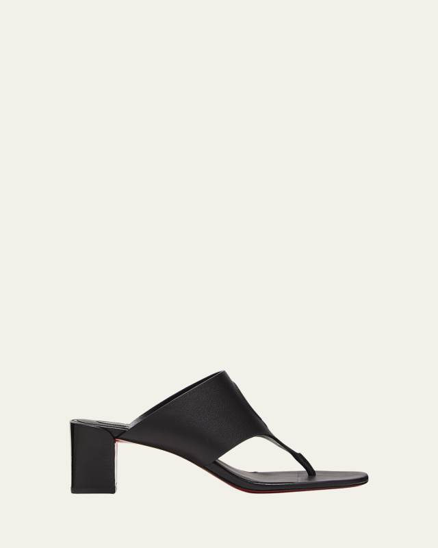 Leather Logo Red Sole Thong Slide Sandals