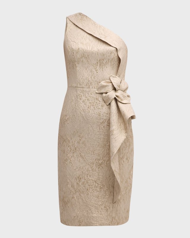 One-Shoulder Metallic Jacquard Dress