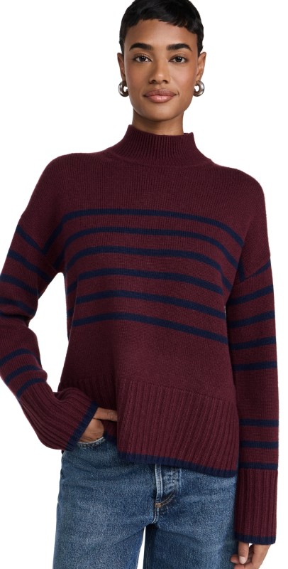 Stateside Striped Mock Neck Sweater Cherry Liquor