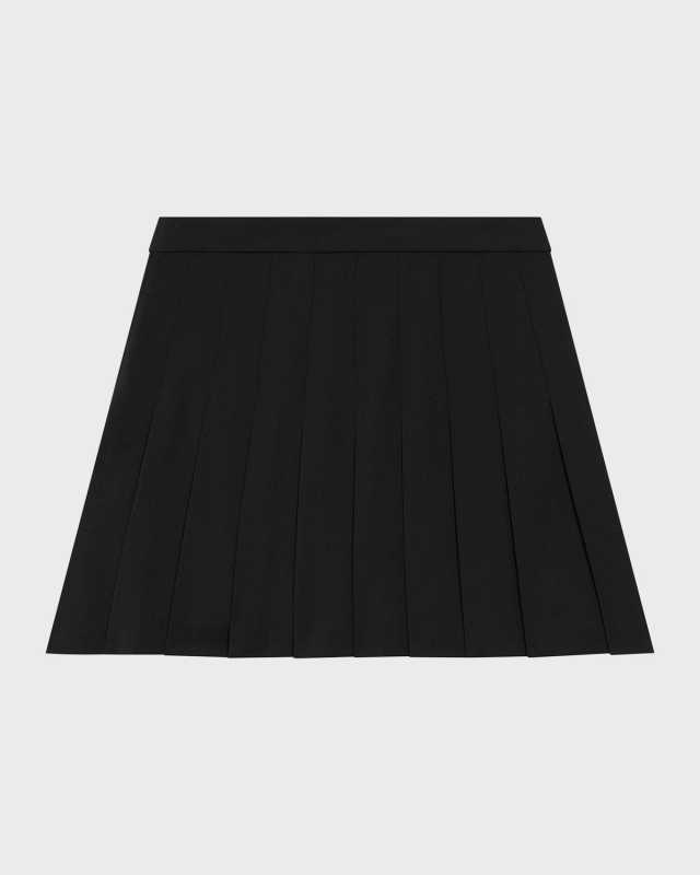 Pleated Wool Suiting Mini Skirt