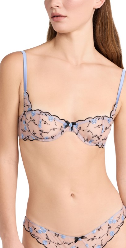 Fleur du Mal Rose and Vine Embroidery Balconette Bra Ciel