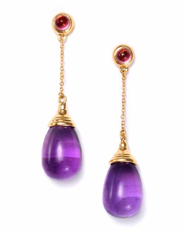 18K Stone Drop Chain Earrings