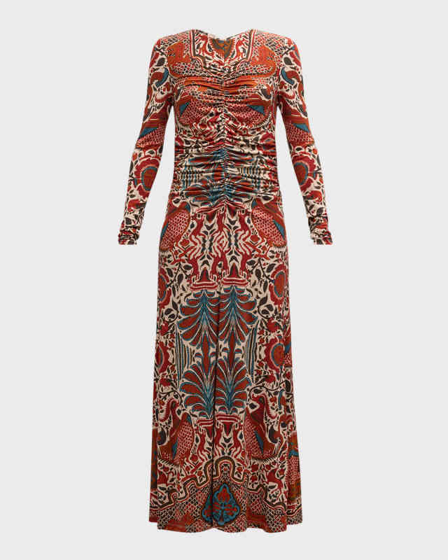 Maisy Long-Sleeve Floral Ruched Midi Dress
