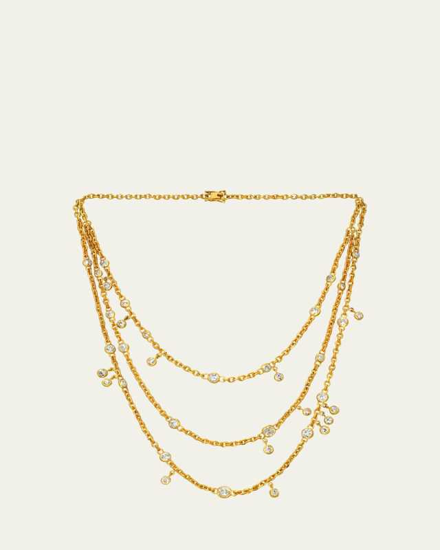 18K Yellow Gold Draped Diamond Fairy Chain Necklace