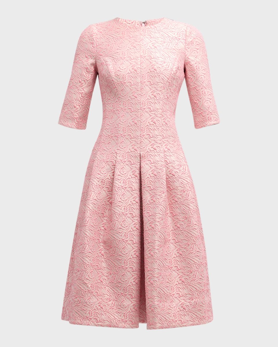Pleated Metallic Jacquard Midi Dress