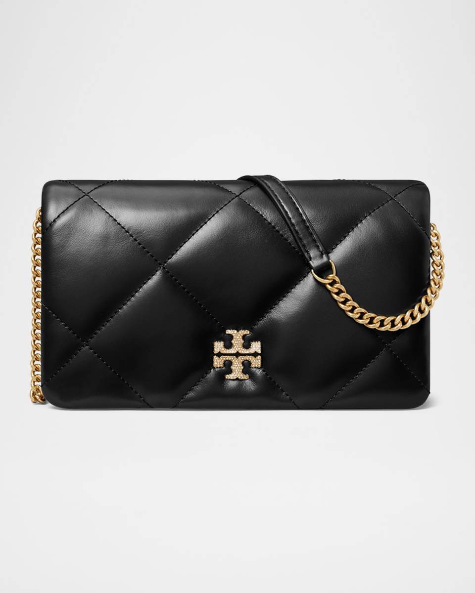 Kira Diamond-Quilted Leather Wallet on Chain