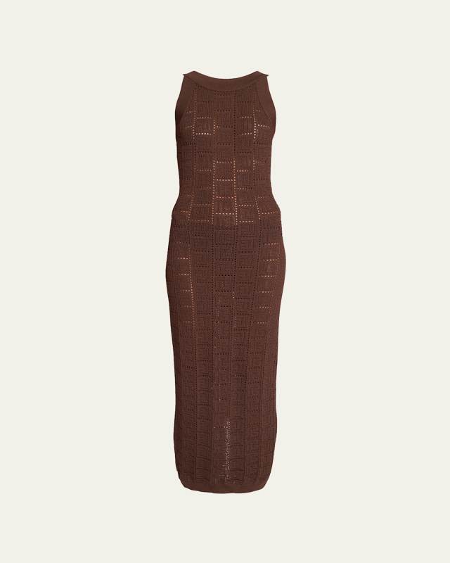 Monogram Pointelle Knit Sleeveless Maxi Dress