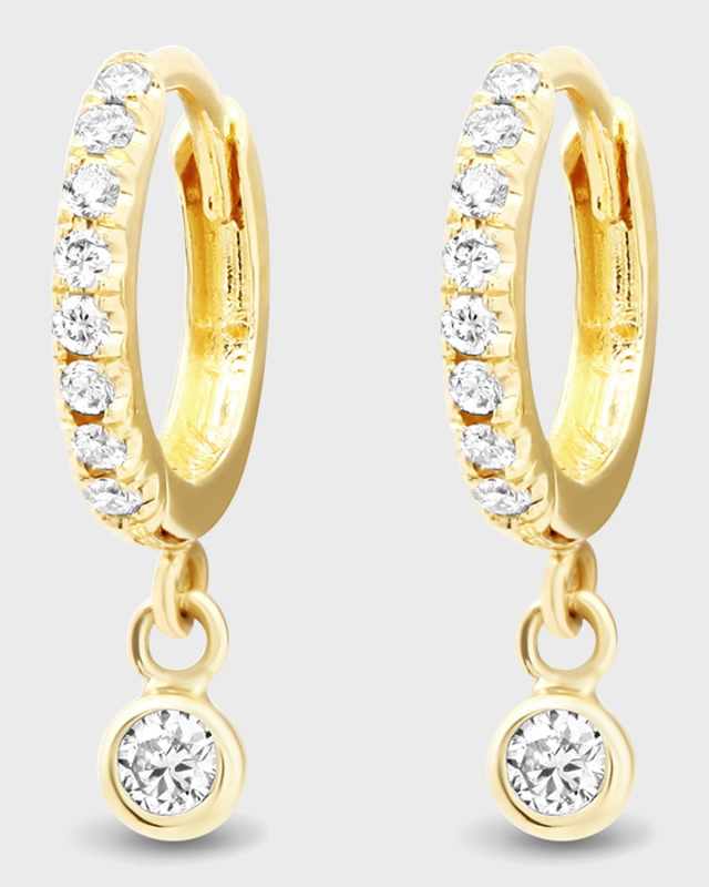 Diamond Huggie Mini Bezel Drop Earrings