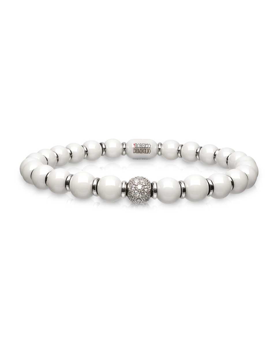 Sfera 18k White Gold Diamond 6.5mm White Bead Bracelet