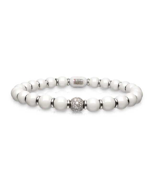 Sfera 18k White Gold Diamond 6.5mm White Bead Bracelet