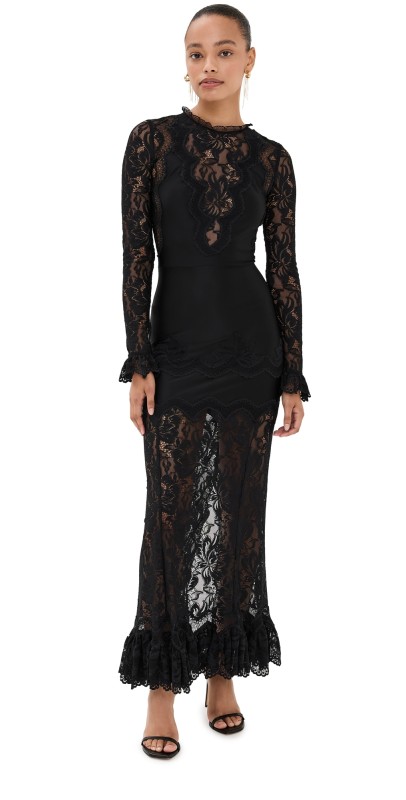rabanne Long Dress In Lace and Jersey Black