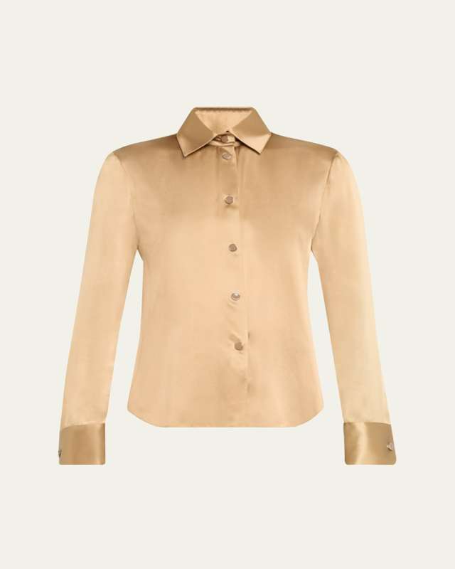 Button-Down Slim Silk Blouse