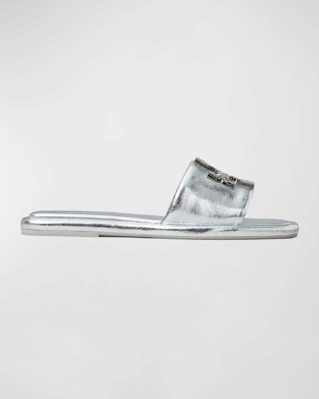 Double T Metallic Leather Sport Slide Sandals