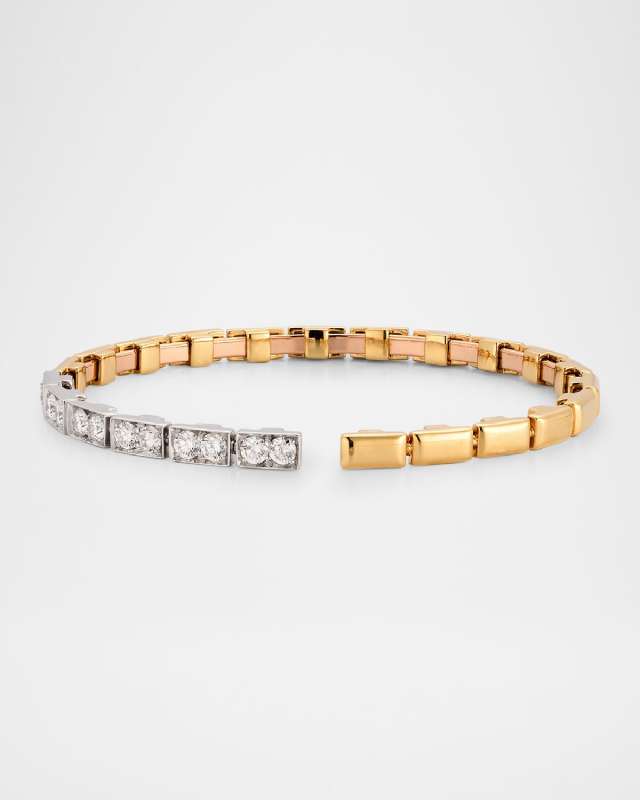 18K Gold Rectangle Bangle Bracelet with Diamonds