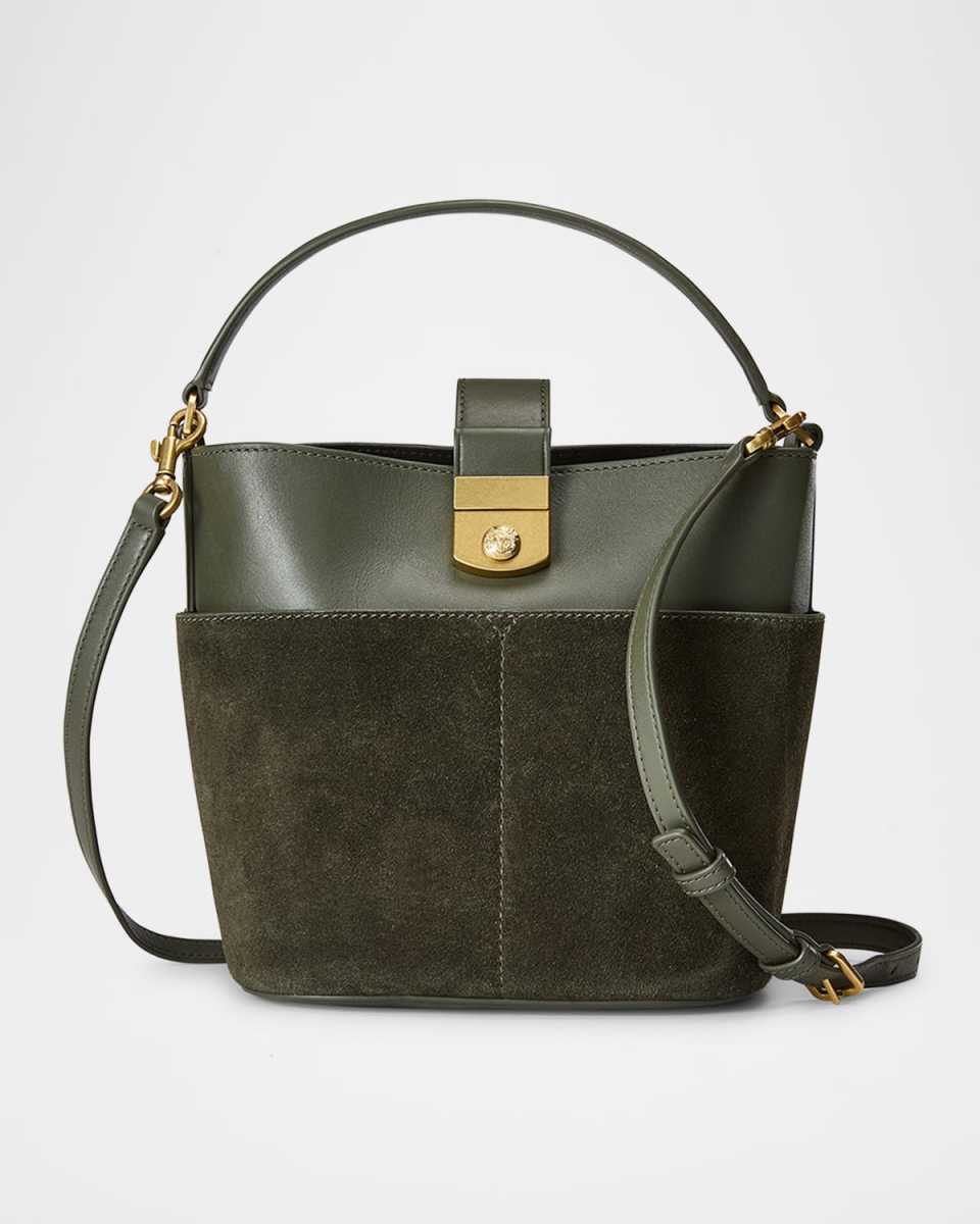 Crest Lock Small Suede & Leather Bucket Bag