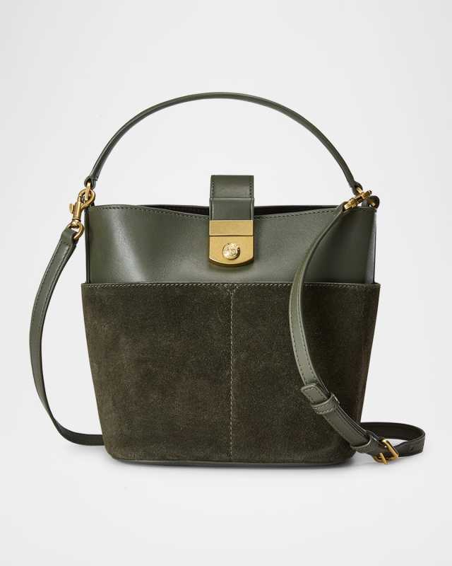 Crest Lock Small Suede & Leather Bucket Bag