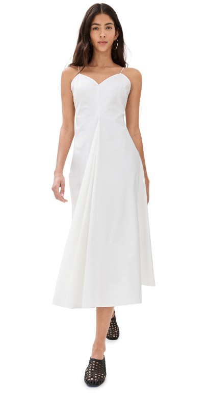 Róhe Cotton Strap Dress with Wide Hem White