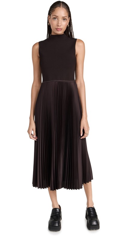 Theory Pleated Combo Dress Mink