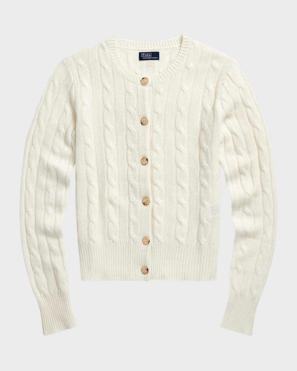 Cable-Knit Cashmere Crewneck Cardigan